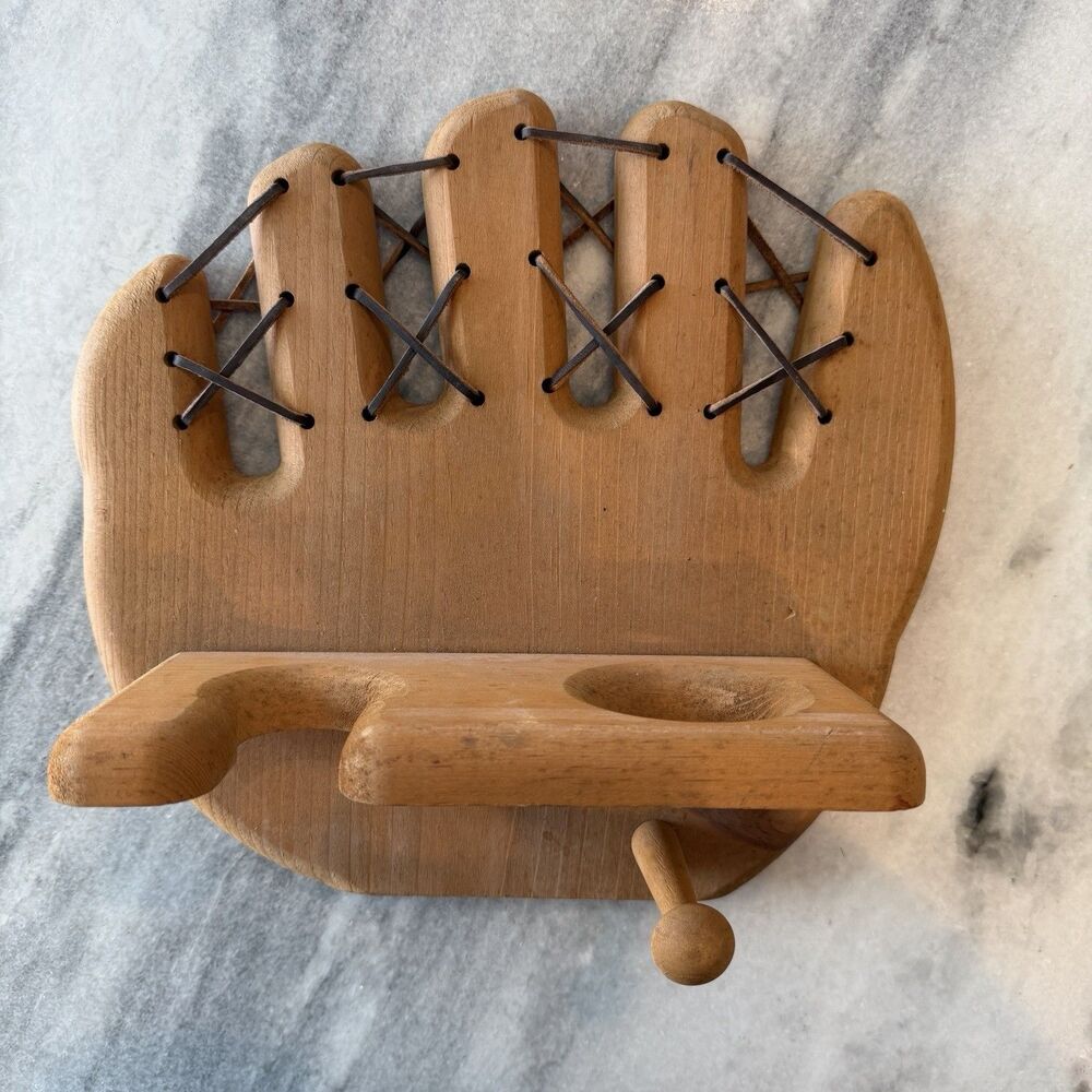 Wooden Baseball Mitt Wall Rack - Bat Ball and Glove Storage Keepsake Hanging